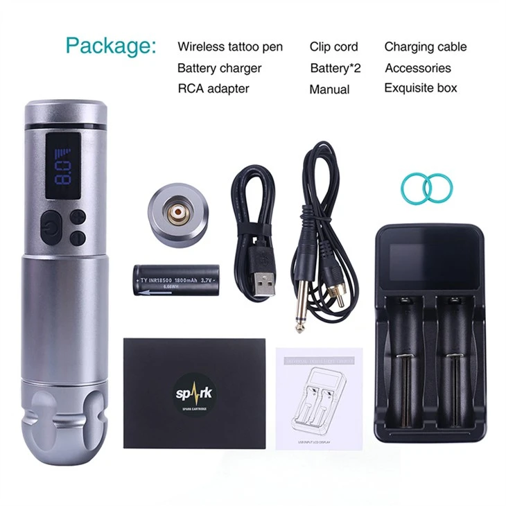 2 Batterien Spark Tattoo Maschine Drahtlose professionelle Tattoo-Versorgung