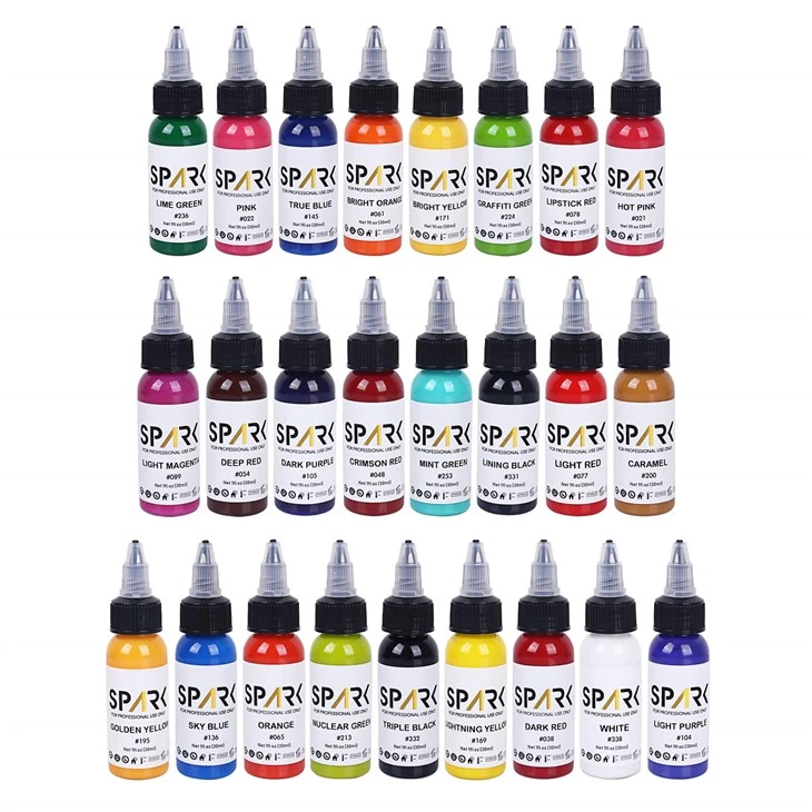 Spark 25 Set 1oz Organic Premium Permanent Long - dauerhafte Farbe schnell glatte Tattoo -Tinte für Körperkunst und Tätowierung