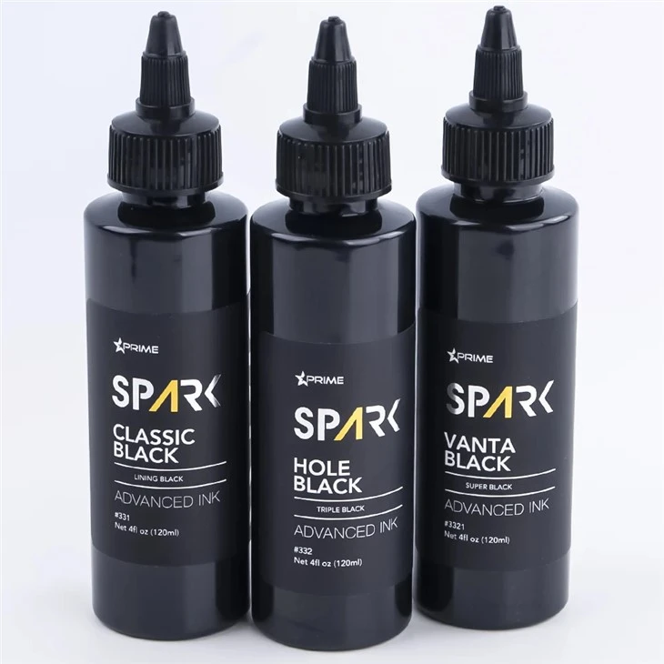 Spark Premium 4oz Tri - Schatten schwarzer Tattoo Tinte Set: Classic, Hole & Vanta Black für überlegene Tattoo und Körperkunst